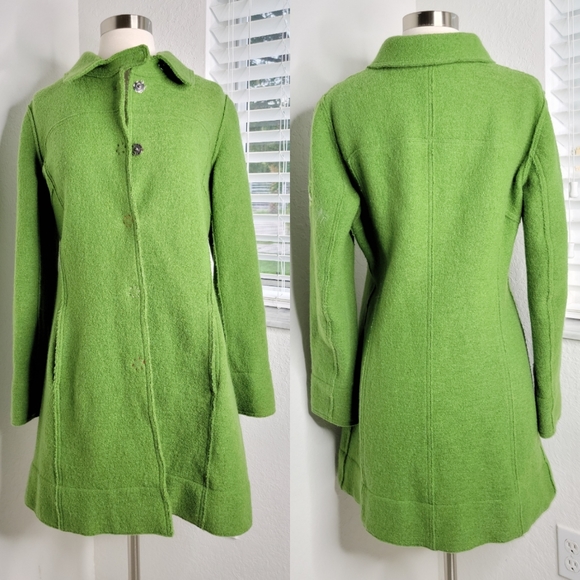 Authier Jackets & Coats Authier Lime Green Virgin Wool Coat 8